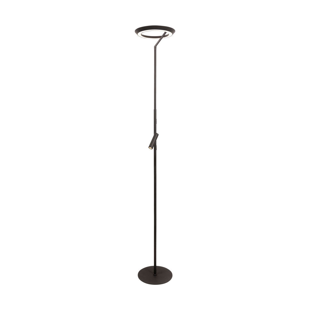 Celeste 2 Zwart vloerlamp Van Lucide - De twee lichtbronnen kunnen afzonderlijk worden in- en uitgeschakeld en gedimd via touchdimmers op de lamp voor soepel en flexibel gebruik.