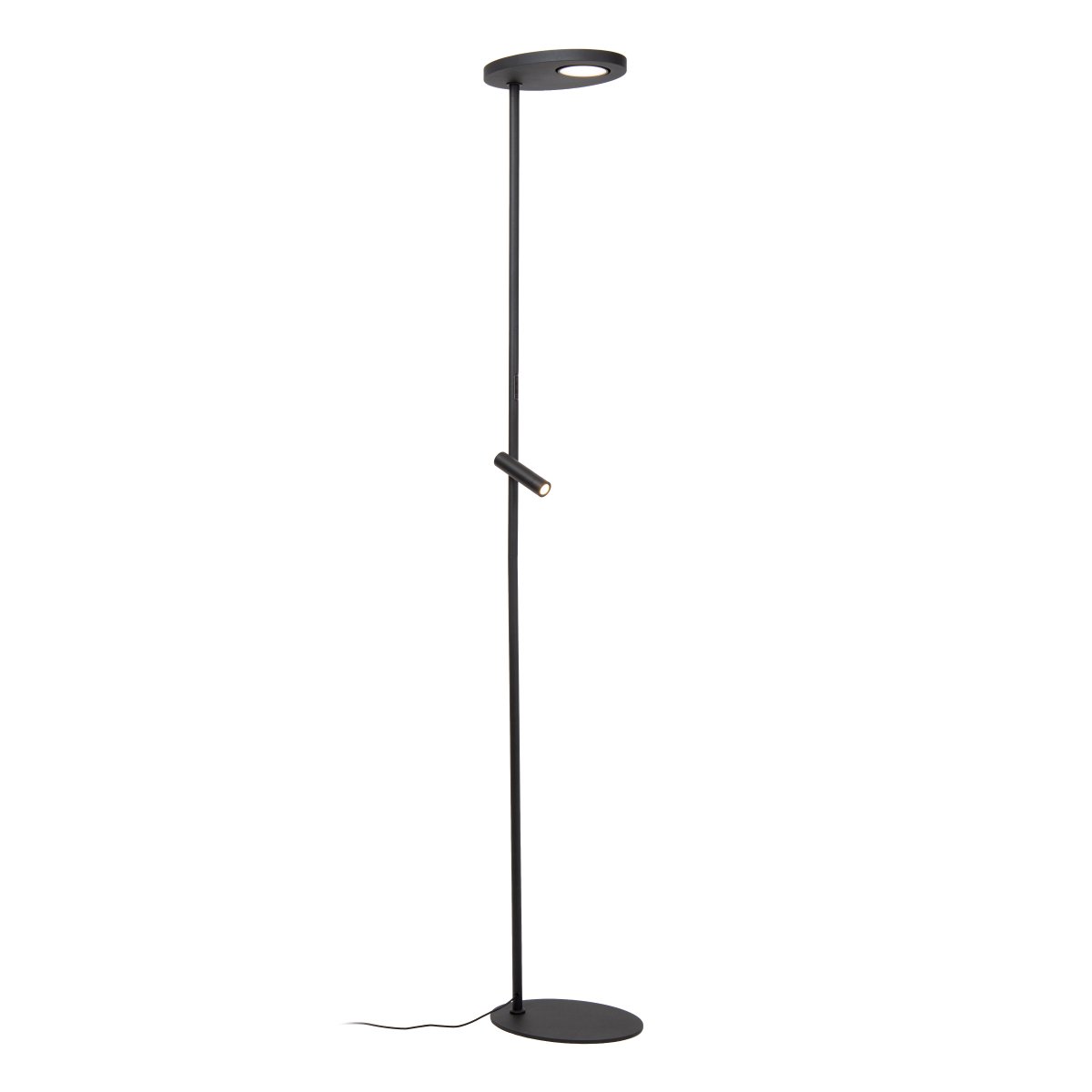 Ortolan Zwart vloerlamp Van Lucide - De uplight heeft een draaibaar LED-paneel in een ronde vorm dat om zijn eigen as kan worden gedraaid om het licht naar wens te richten.