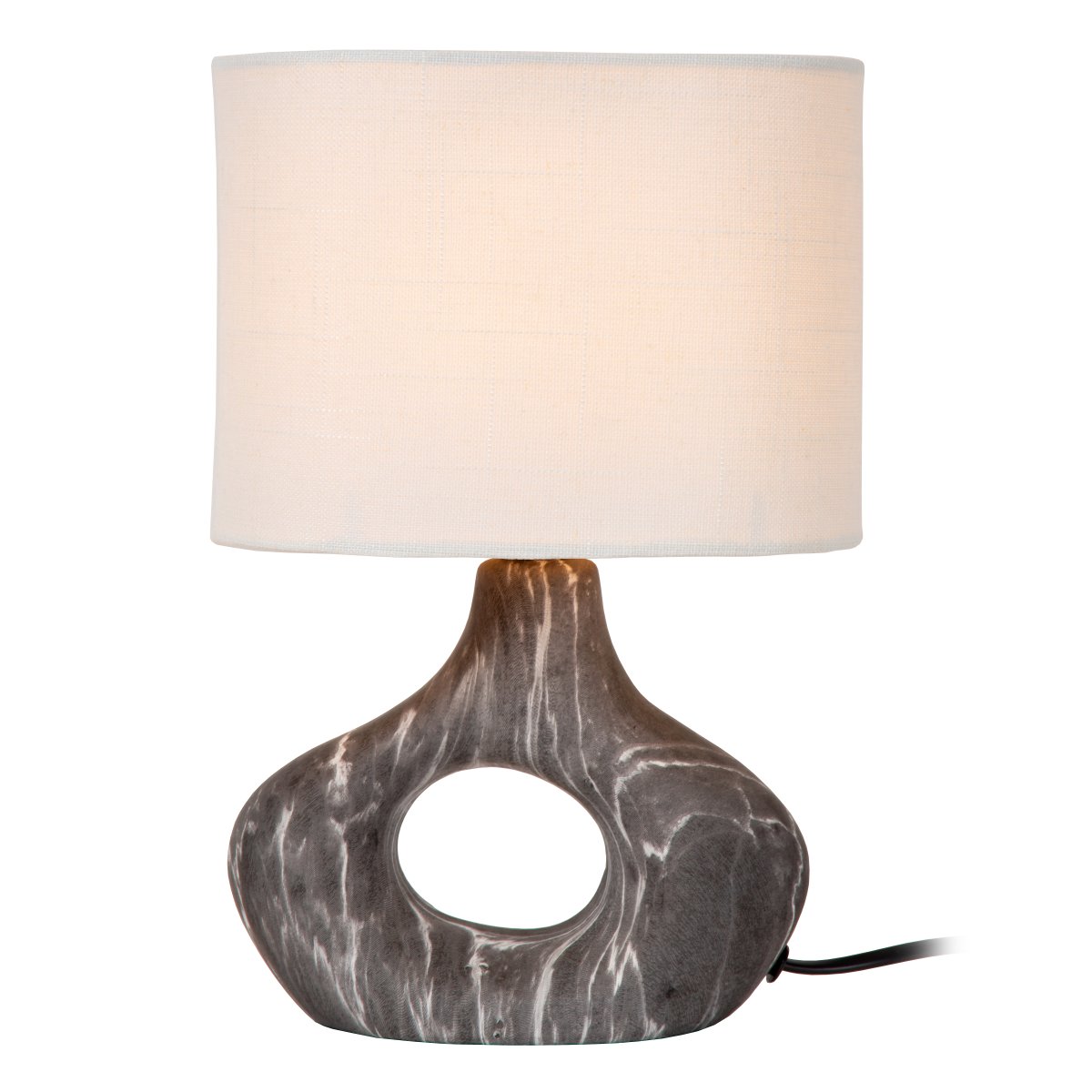 Tomeo 30cm Zwart tafellamp Van Lucide - De ovale lampenkap van wit textiel verspreidt een zacht en aangenaam licht en vormt een mooie aanvulling op de vorm van de voet.