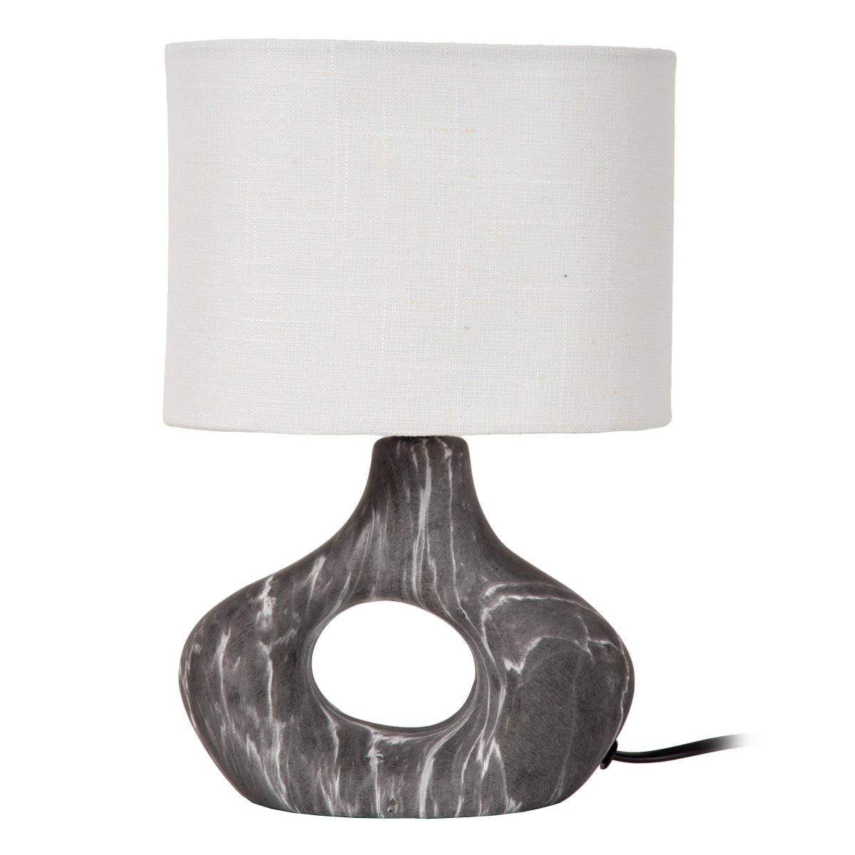 Tomeo 30cm Zwart tafellamp Van Lucide - De ovale lampenkap van wit textiel verspreidt een zacht en aangenaam licht en vormt een mooie aanvulling op de vorm van de voet.