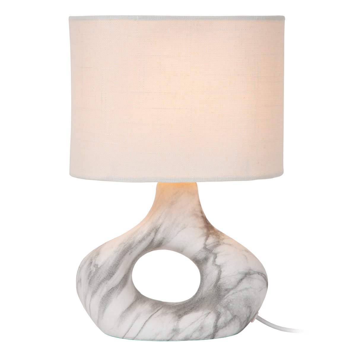 Tomeo 30cm Wit tafellamp Van Lucide - De ovale lampenkap van wit textiel verspreidt een zacht en aangenaam licht en vormt een mooie aanvulling op de vorm van de voet.