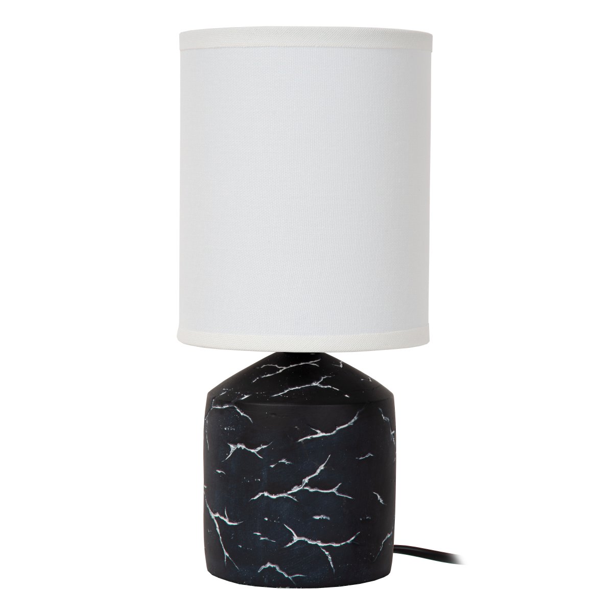 Fran 30cm Zwart tafellamp Van Lucide - Het witte, onregelmatige patroon op de voet geeft een gemarmerd effect en zorgt voor een mooi contrast met het donkere oppervlak.