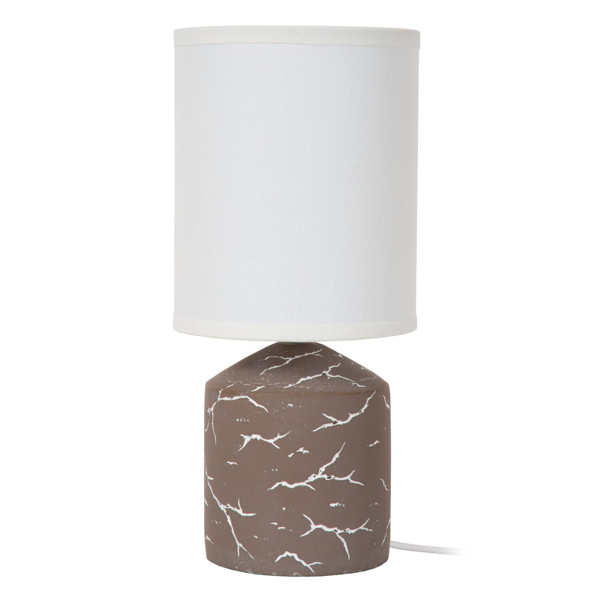 Fran 30cm Taupe tafellamp Van Lucide - Het witte, onregelmatige donkere patroon op de voet geeft een gemarmerd effect en zorgt voor een mooi contrast met het donkere oppervlak.