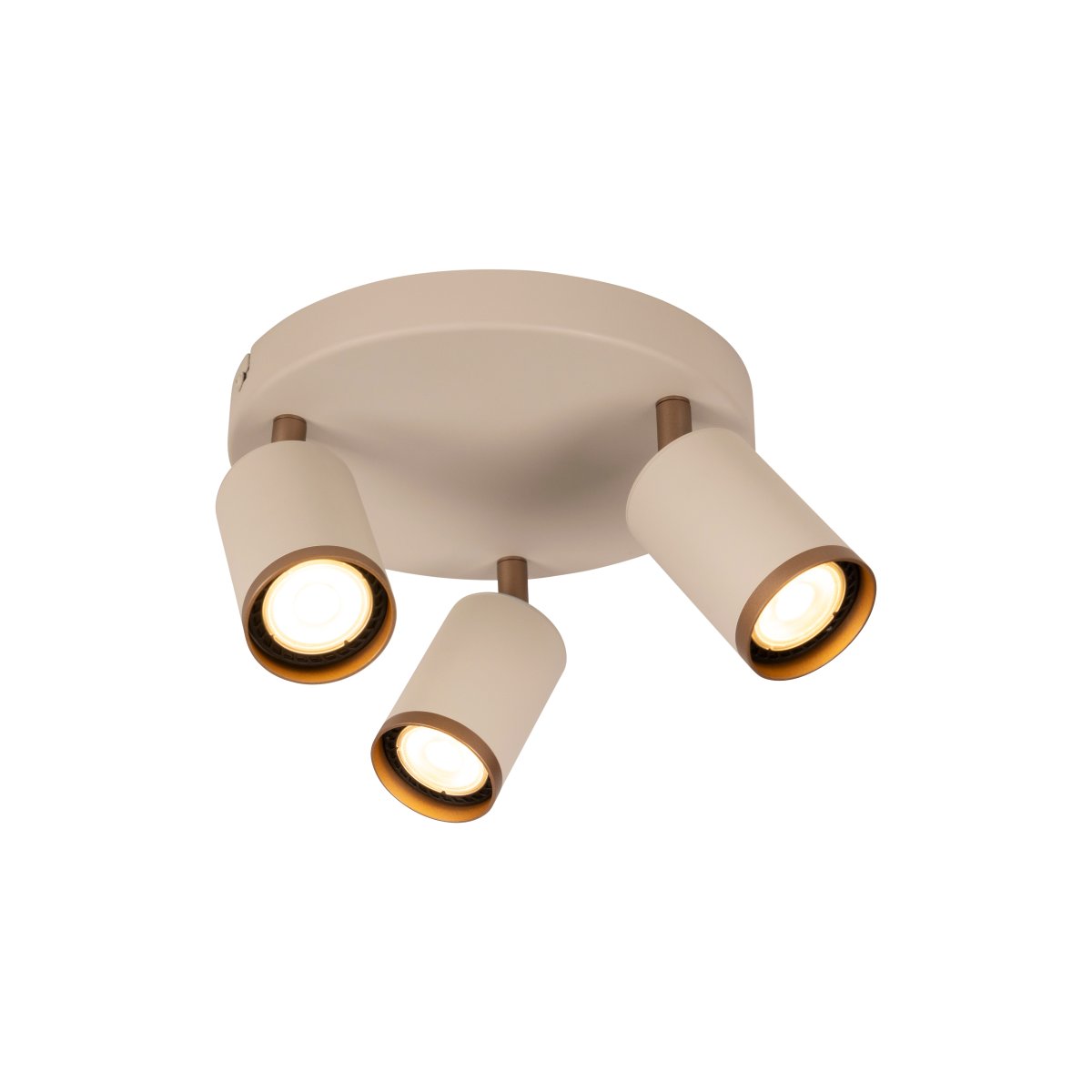 Regina 3 Taupe spot Van Lucide - De Regina plafondspot is een stijlvolle en moderne verlichtingsoplossing van metaal met een elegante taupe afwerking en bruine metalen details.