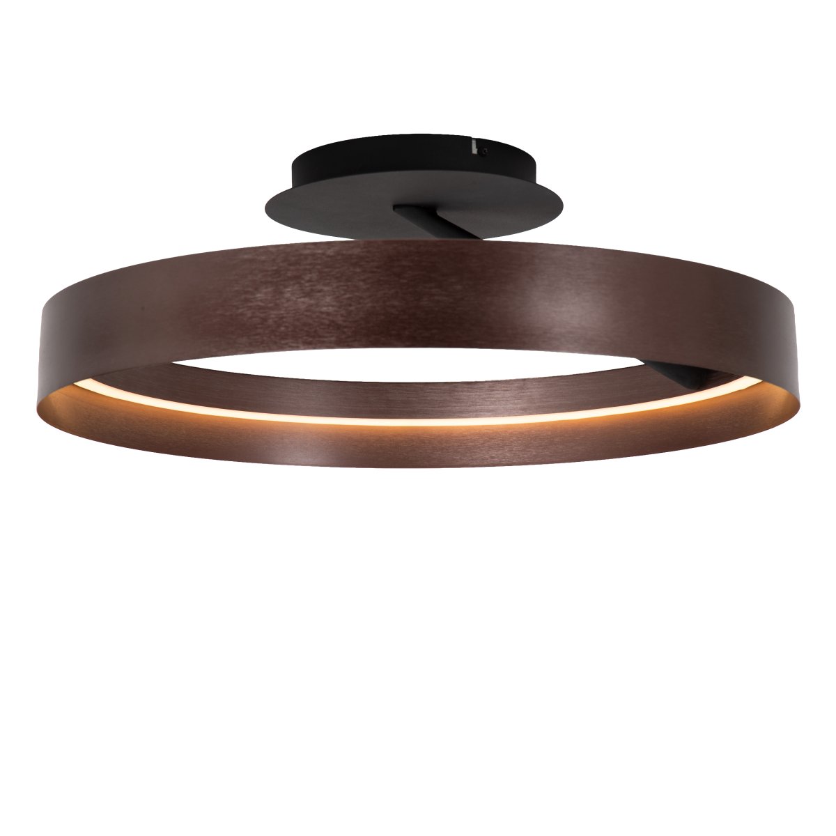 Leonard Ø55 Bruin plafondlamp Van Lucide - De lamp is in drie stappen dimbaar met een standaard wandschakelaar, waardoor de helderheid eenvoudig aan de situatie kan worden aangepast.
