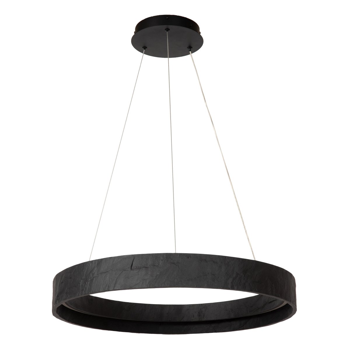 Adelante Ø60 Zwart hanglamp Van Lucide - De ronde kap heeft een levendige, onregelmatige structuur die een exclusieve uitstraling geeft en de illusie van natuursteen cre&euml;ert.