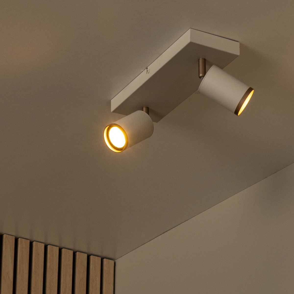 Regina 2 Taupe spot Van Lucide - De Regina plafondspot is een stijlvolle en moderne verlichtingsoplossing van metaal met een elegante taupekleurige afwerking en details in bruin metaal.