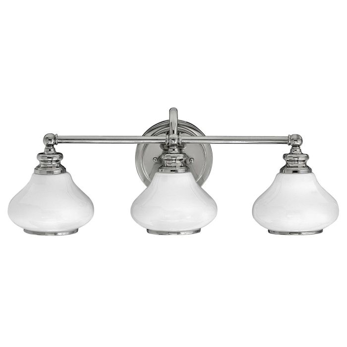 Ainsley 60cm Gepolijst chroom badkamerlamp Van Elstead Lighting - De koepelvormige opalen glazen kappen zorgen voor een zacht en aangenaam licht en zijn gecombineerd met elegant gepolijst chroom dat de finishing touch geeft.