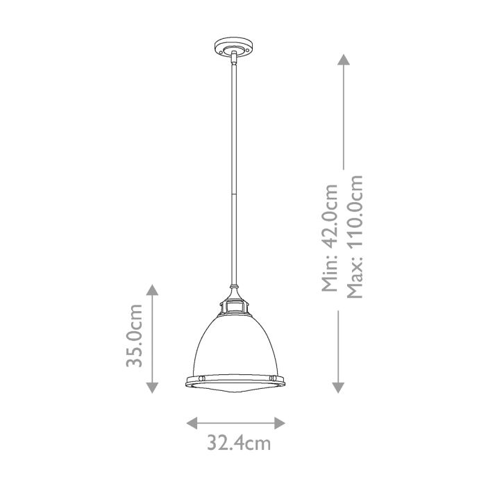 Amelia Ø32 Messing hanglamp Van Elstead Lighting - Amelia har en klassisk pendeldesign som f&ouml;rnyar vintage-detaljer med ett gjutet glasf&auml;ste, en gjuten metallram samt framtr&auml;dande g&aring;ngj&auml;rn och sp&auml;nnen.