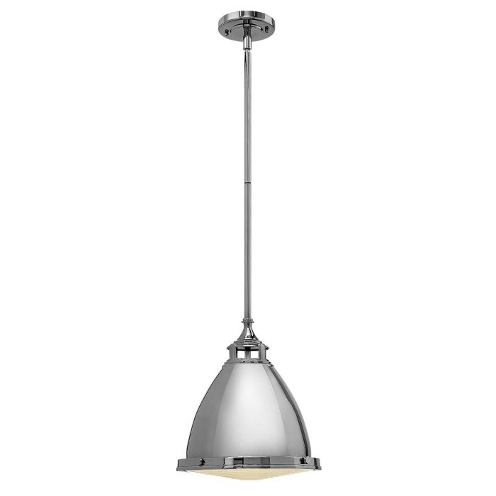 Amelia Ø32 Nikkel hanglamp Van Elstead Lighting - Kupolen har en etsad prismatisk bottenlins, och denna helmetalliska versionen i polerad nickel har en autentisk vintagelook.
