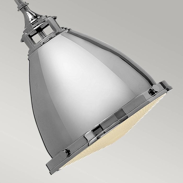 Amelia Ø32 Nikkel hanglamp Van Elstead Lighting - Kupolen har en etsad prismatisk bottenlins, och denna helmetalliska versionen i polerad nickel har en autentisk vintagelook.