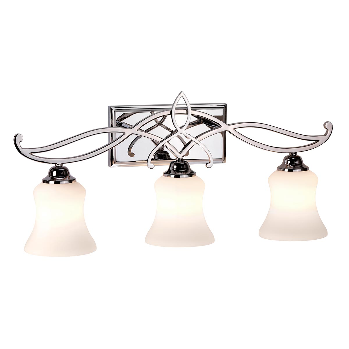 Brooke 60cm Gepolijst chroom badkamerlamp Van Elstead Lighting - De Brooke wandlamp heeft een vernieuwd traditioneel ontwerp met een minimalistisch, gesmeed kruldetail in gepolijst chroom dat op elegante wijze het ge&euml;tste opaalglas aanvult.