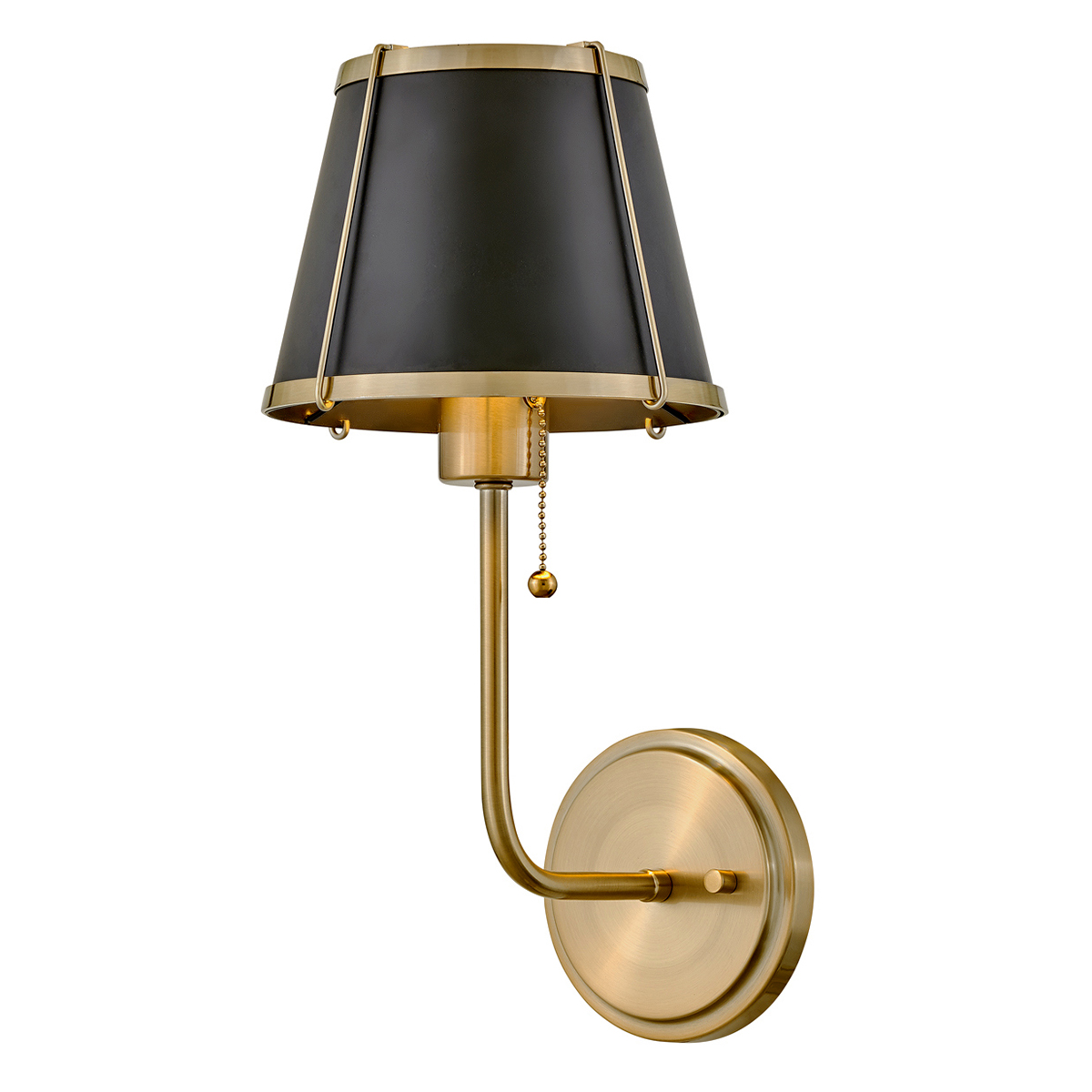 Clarke 40cm Messing/zwart wandlamp Van Elstead Lighting - Clarke is een elegante wandlamp van staal met een prachtige warme messing afwerking en een stijlvolle zwarte kap.