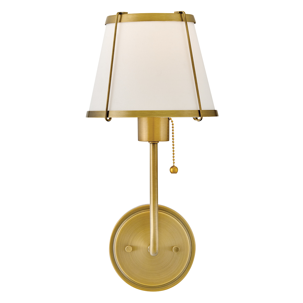 Clarke 40cm Messing/wit wandlamp Van Elstead Lighting - Clarke is een elegante wandlamp van staal met een prachtige warme messing afwerking en een witte linnen kap.