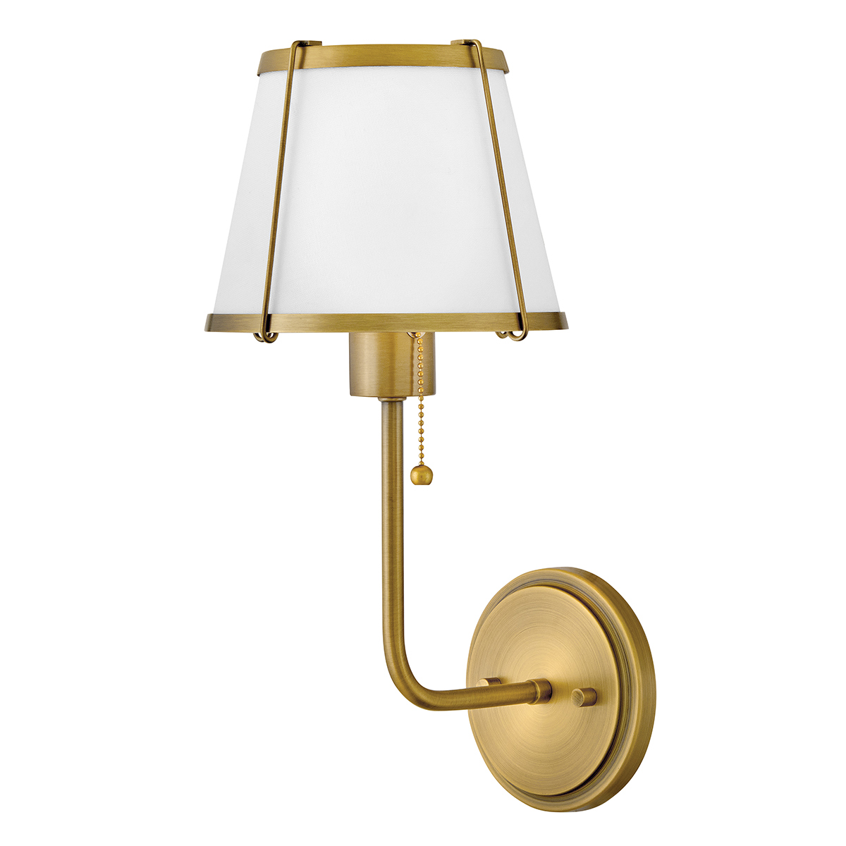 Clarke 40cm Messing/wit wandlamp Van Elstead Lighting - Clarke is een elegante wandlamp van staal met een prachtige warme messing afwerking en een witte linnen kap.
