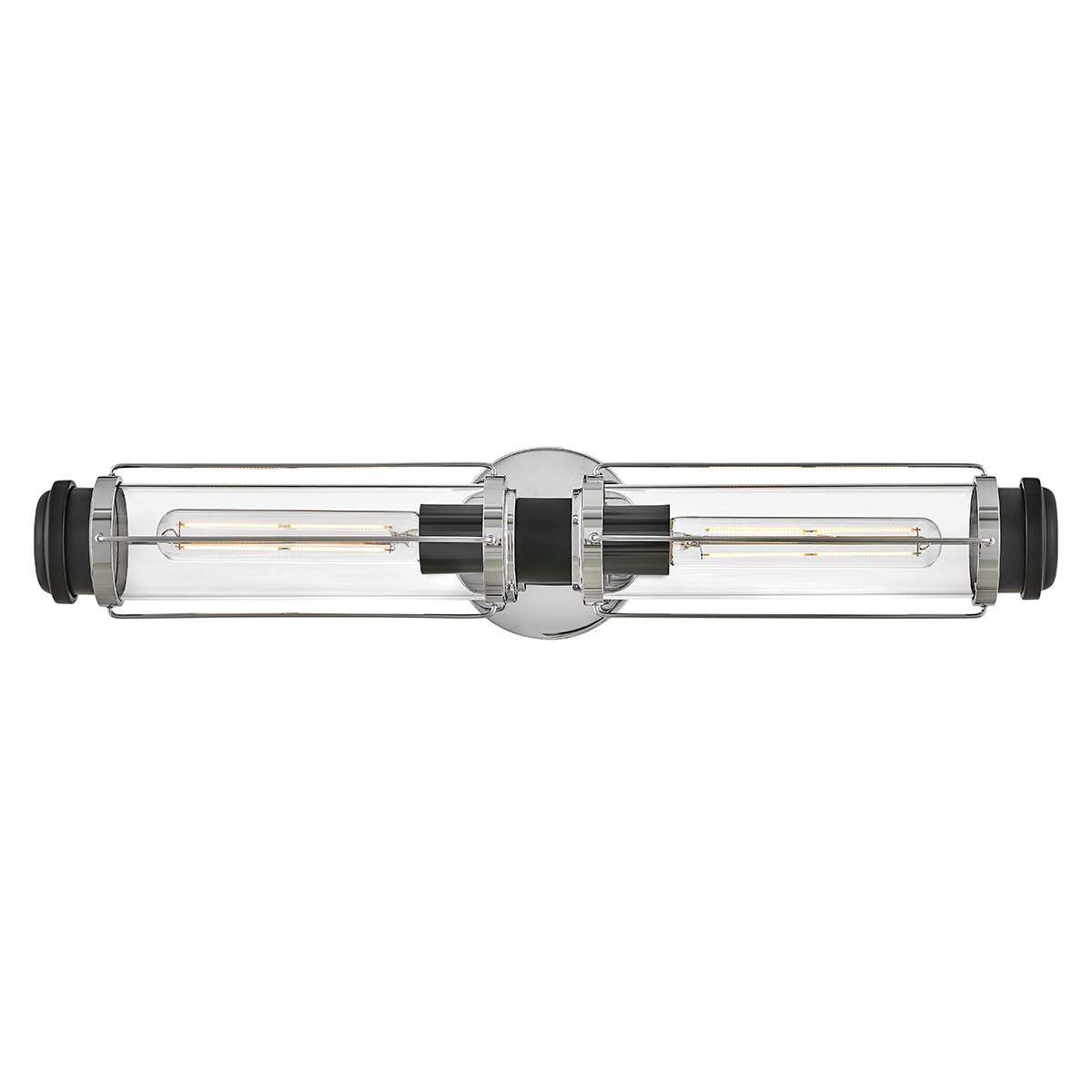 Masthead 60cm Chroom badkamerlamp Van Elstead Lighting - Deze is voorzien van twee cilinders van helder glas die de lichtbronnen omringen en een gelijkmatige en aangename lichtverdeling creëren.