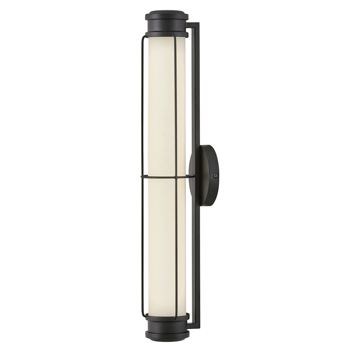 Saylor 60cm Zwart badkamerlamp Van Elstead Lighting - De lamp is gemaakt van metaal met een matzwarte afwerking en heeft een langwerpig opaalglas dat een gelijkmatig en fijn licht verspreidt.