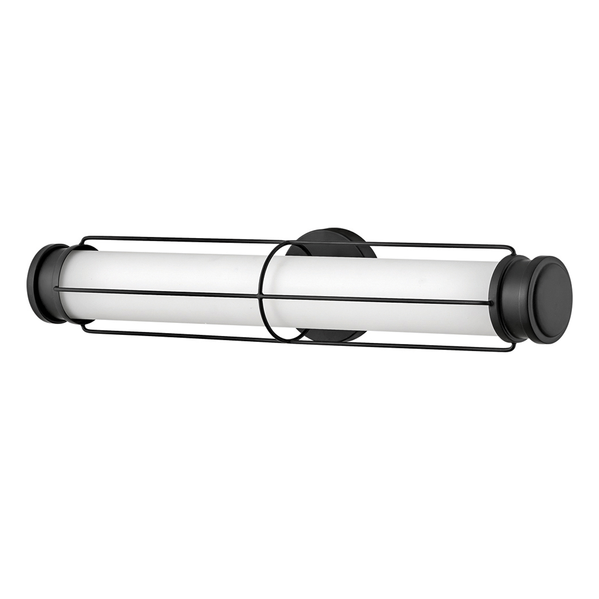 Saylor 60cm Zwart badkamerlamp Van Elstead Lighting - De lamp is gemaakt van metaal met een matzwarte afwerking en heeft een langwerpig opaalglas dat een gelijkmatig en fijn licht verspreidt.