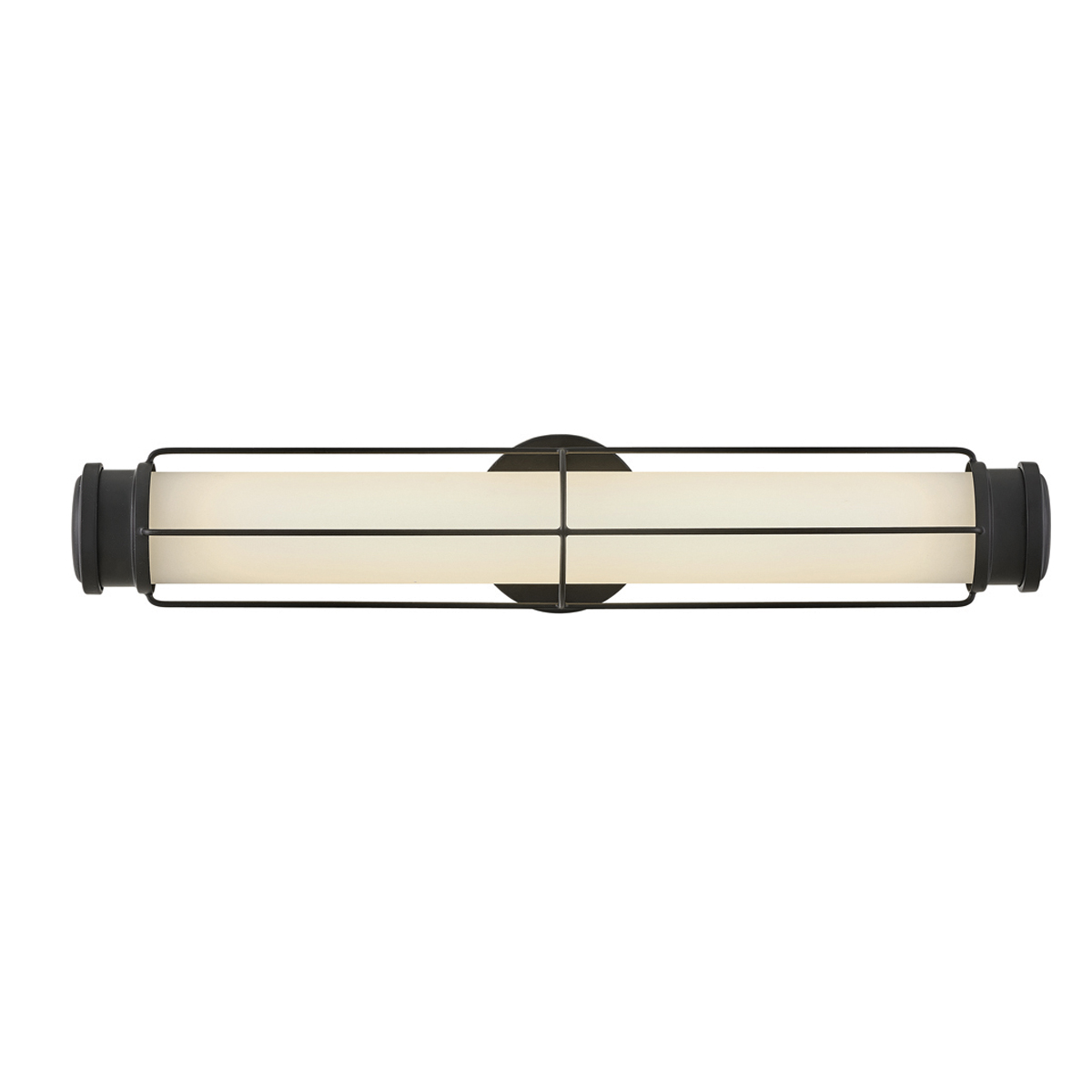 Saylor 60cm Zwart badkamerlamp Van Elstead Lighting - De lamp is gemaakt van metaal met een matzwarte afwerking en heeft een langwerpig opaalglas dat een gelijkmatig en fijn licht verspreidt.