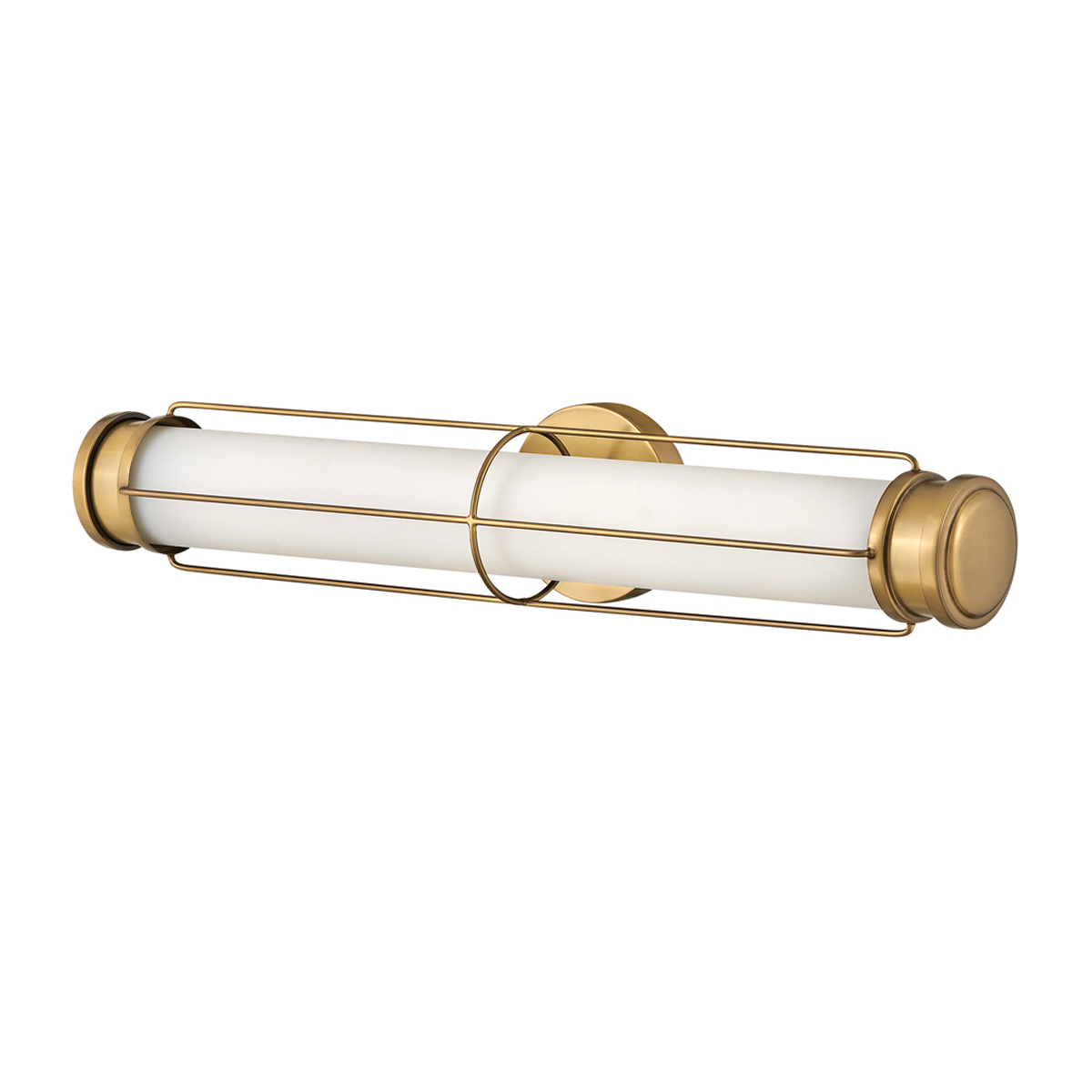 Saylor 60cm Messing badkamerlamp Van Elstead Lighting - De lamp is gemaakt van metaal met een warme messing afwerking en heeft een langwerpig opaalglas dat een gelijkmatig en fijn licht verspreidt.