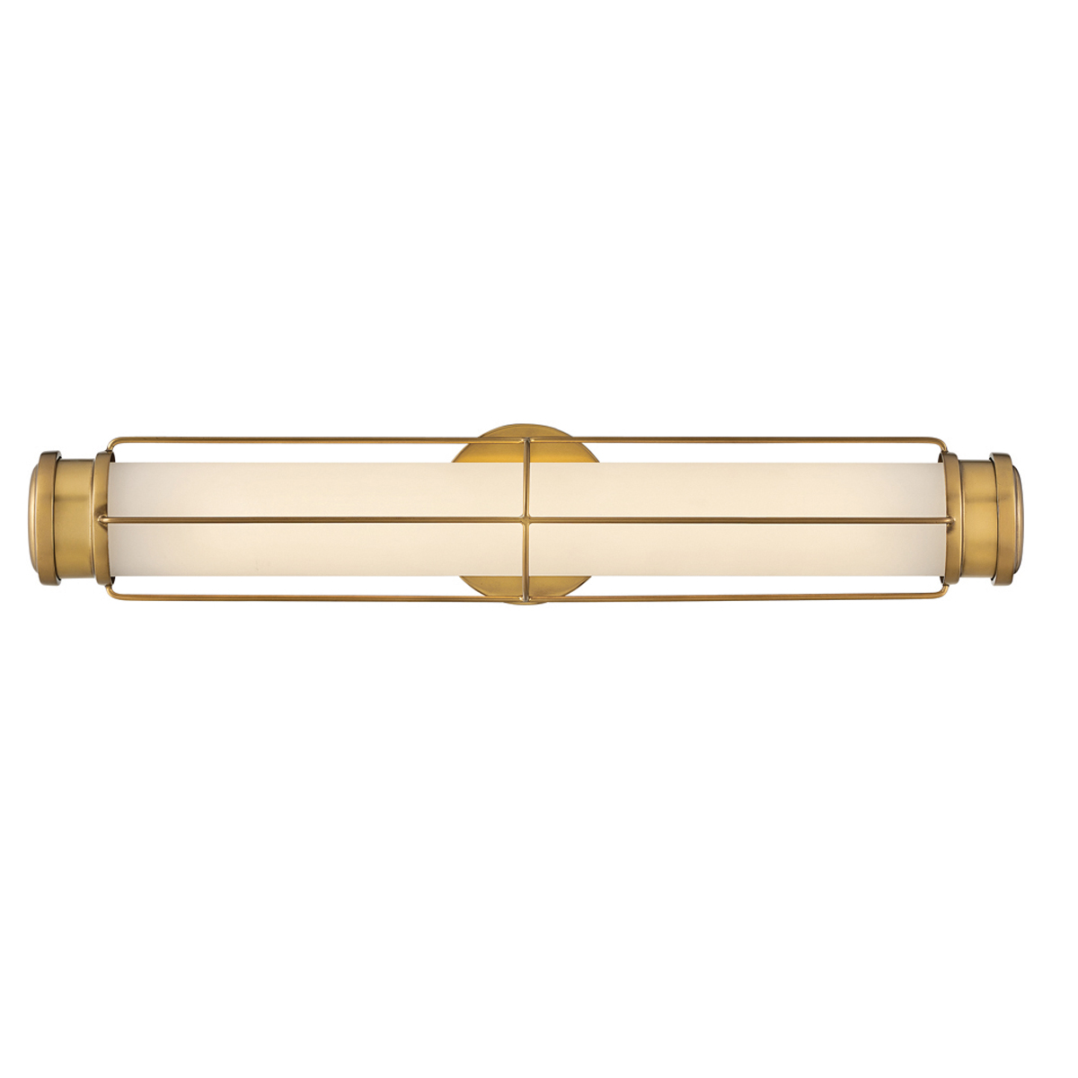 Saylor 60cm Messing badkamerlamp Van Elstead Lighting - De lamp is gemaakt van metaal met een warme messing afwerking en heeft een langwerpig opaalglas dat een gelijkmatig en fijn licht verspreidt.