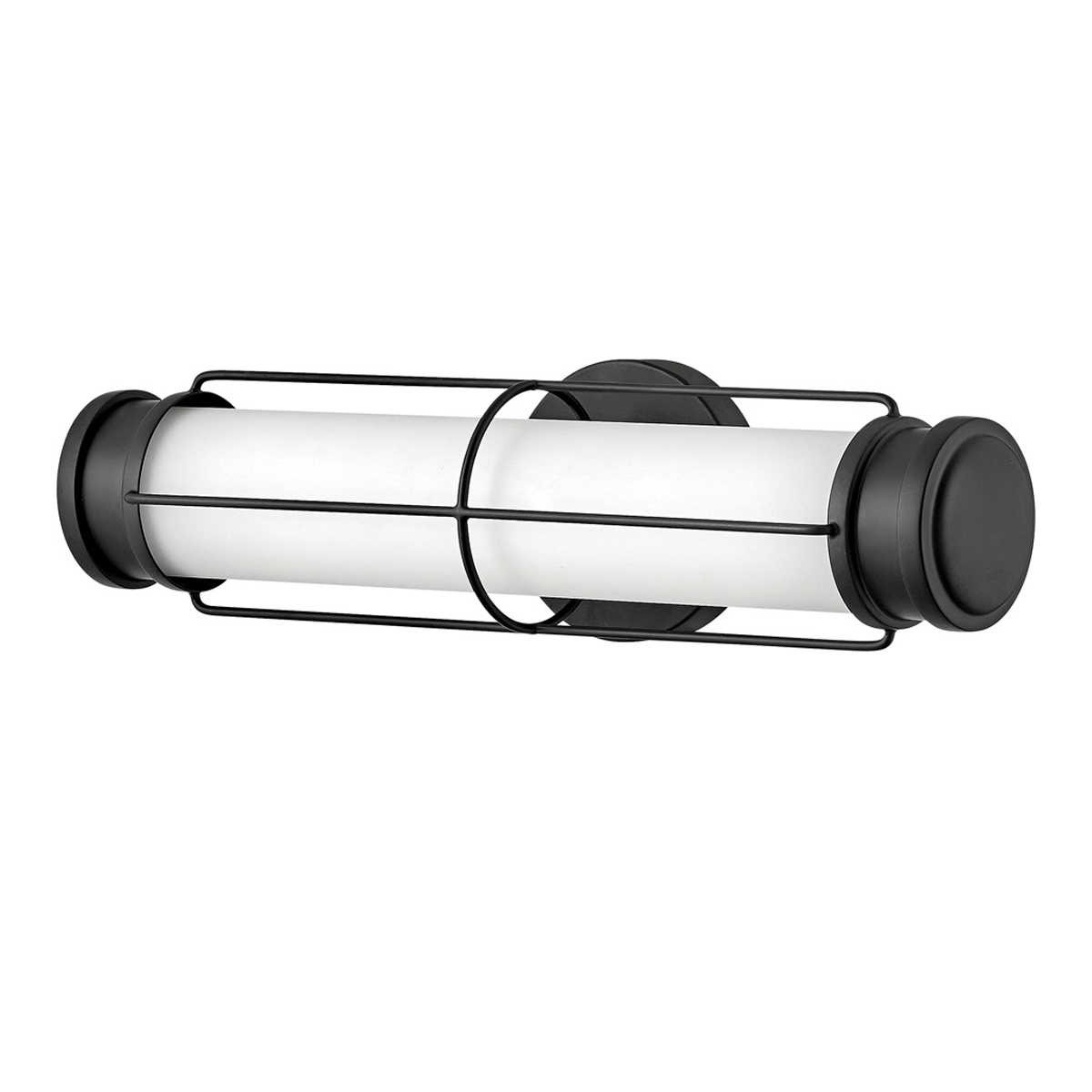 Saylor 43cm Zwart badkamerlamp Van Elstead Lighting - De lamp is gemaakt van metaal met een matzwarte afwerking en heeft een langwerpig opaalglas dat een gelijkmatig en fijn licht verspreidt.