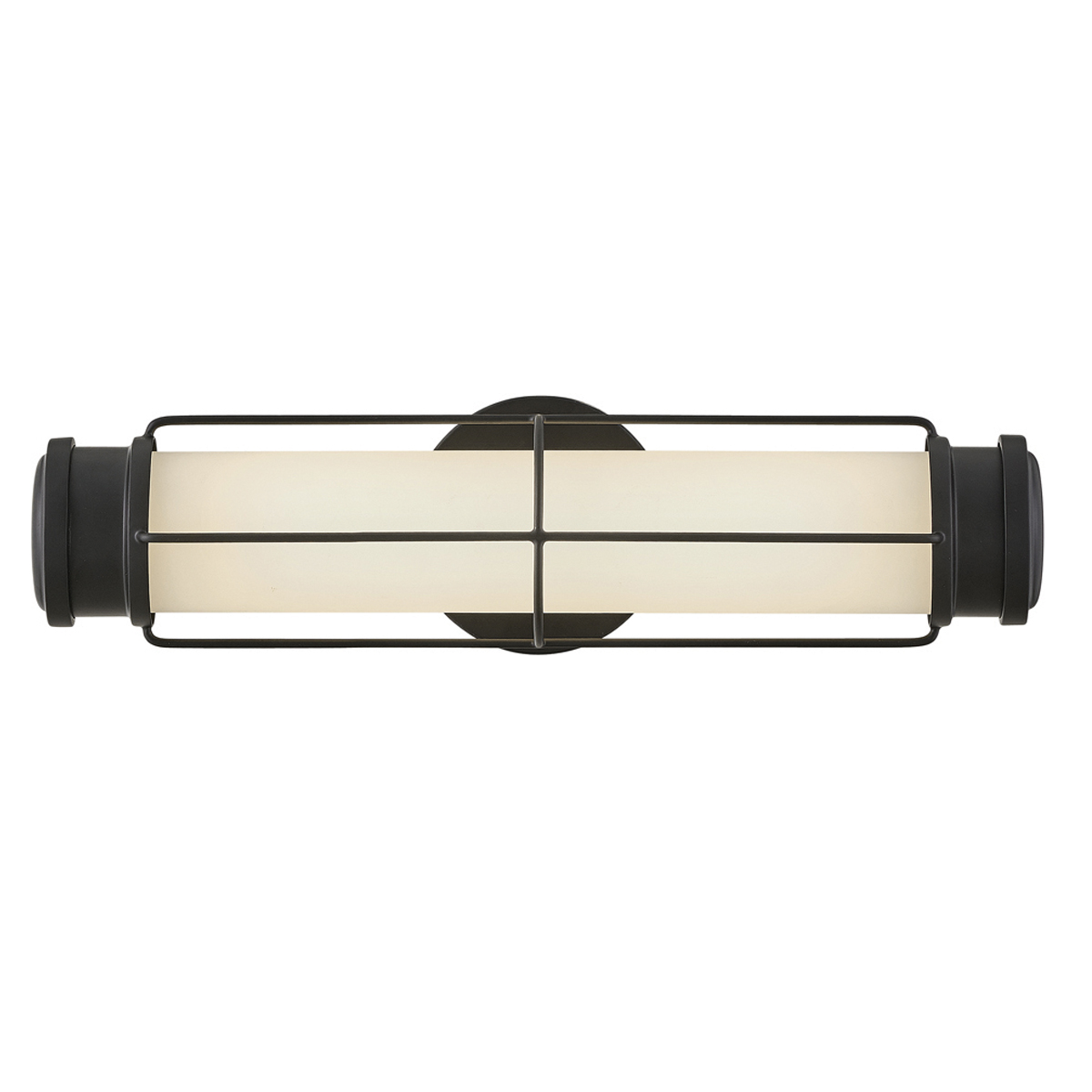 Saylor 43cm Zwart badkamerlamp Van Elstead Lighting - De lamp is gemaakt van metaal met een matzwarte afwerking en heeft een langwerpig opaalglas dat een gelijkmatig en fijn licht verspreidt.