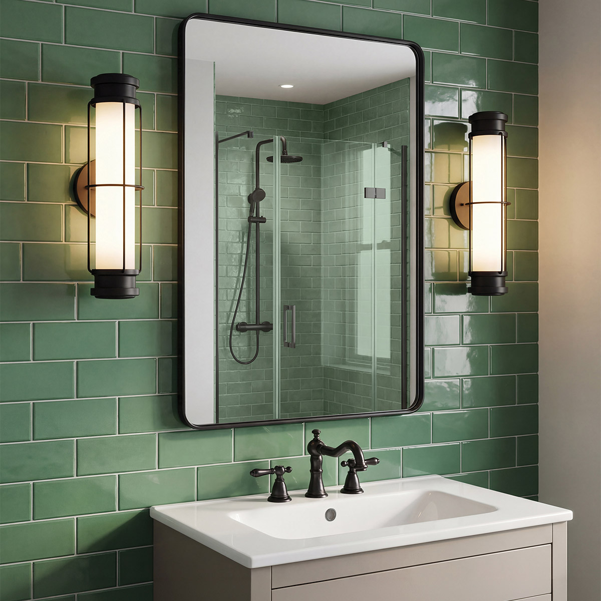 Saylor 43cm Zwart badkamerlamp Van Elstead Lighting - De lamp is gemaakt van metaal met een matzwarte afwerking en heeft een langwerpig opaalglas dat een gelijkmatig en fijn licht verspreidt.