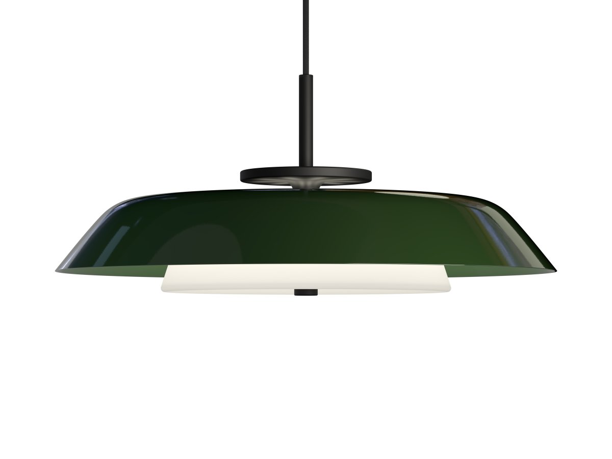 Horisont Ø43 Bosgroen hanglamp Van Belid - Deze lamp is geïnspireerd op en geworteld in zowel de geschiedenis van Belid als de ligging aan de kust van Varberg, en heeft een contrasterend en evenwichtig ontwerp.