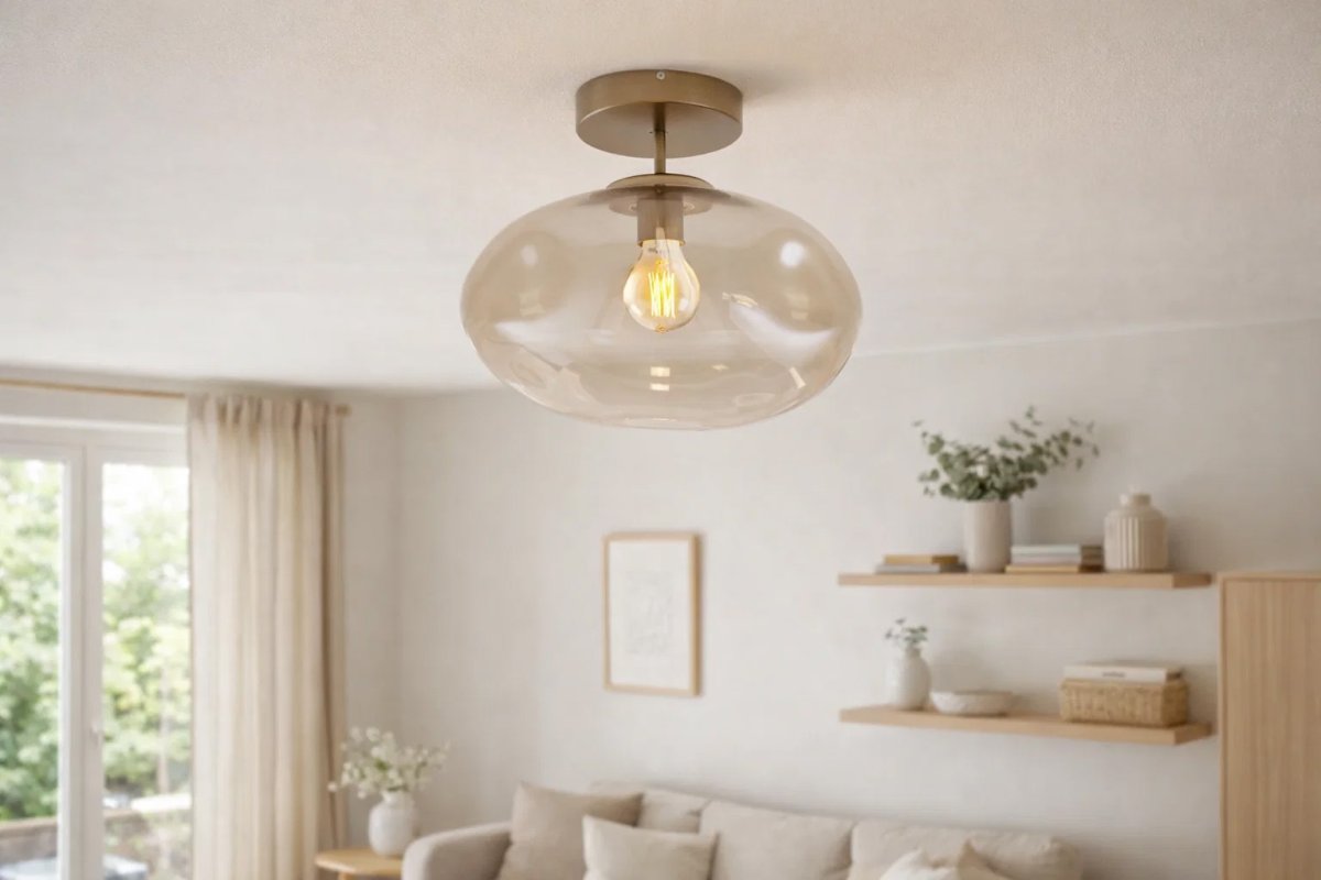 Iformo Ø35 Geborsteld messing/amber plafondlamp Van Nordic Lighting - Iformo is een stijlvolle plafondlamp die de kamer een zacht en warm licht geeft.