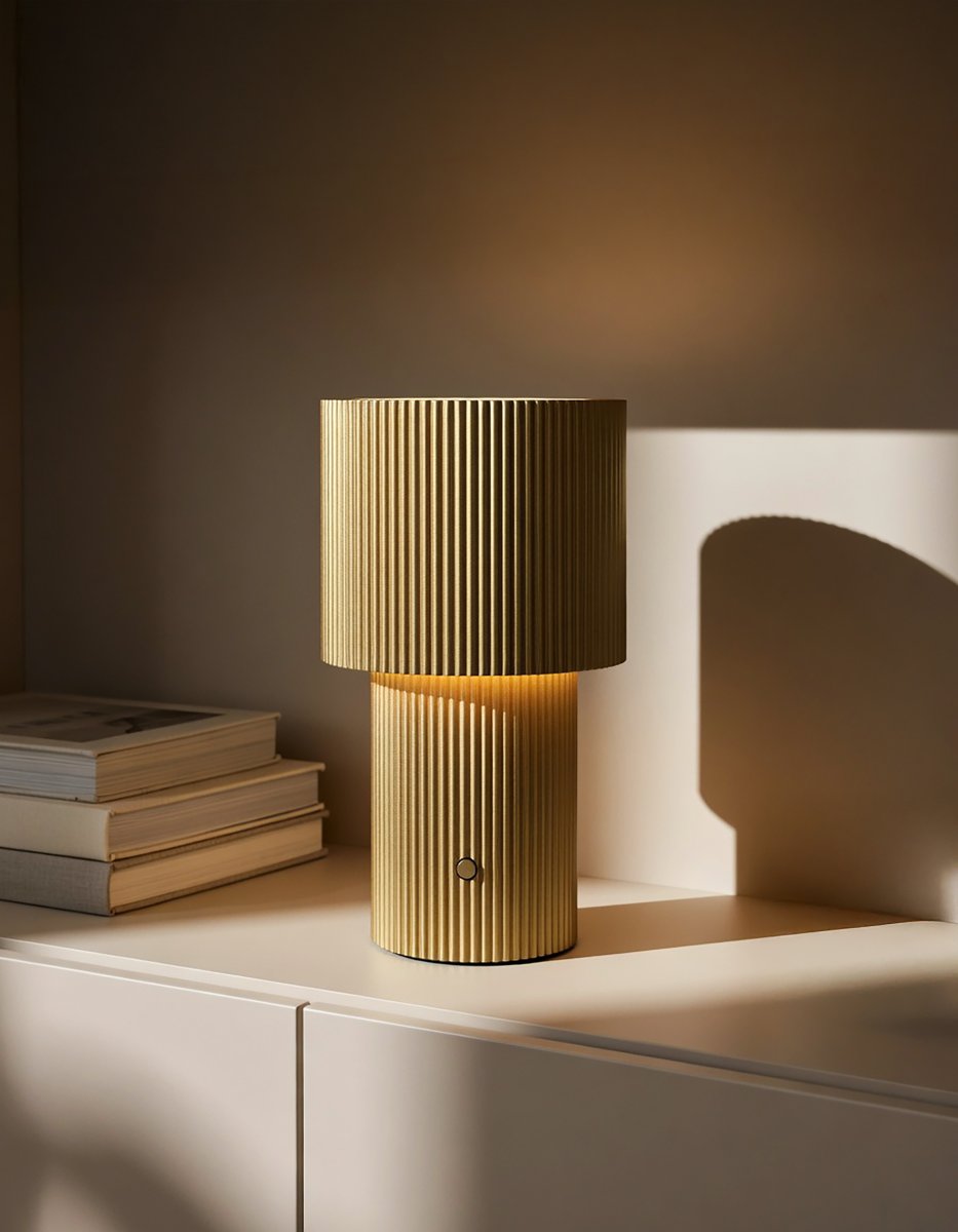 Iluma 22cm Goud Draagbare Van Herstal - Iluma heeft een ge&iuml;ntegreerde LED met een warm wit licht van 2700K en een lichtopbrengst van 60 lumen.