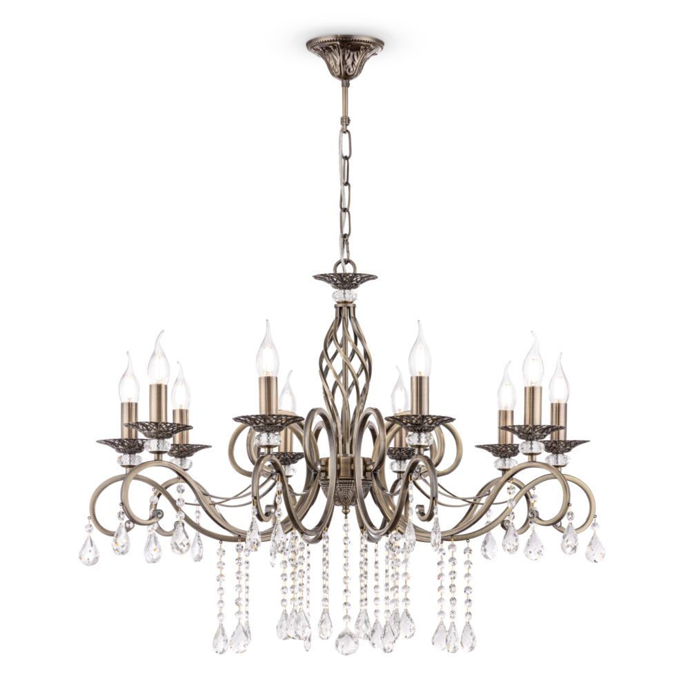 Grace Ø85 Bronzen hanglamp Van Maytoni - Het klassieke ontwerp met vloeiende armen en kristallen details cre&euml;ert een tijdloze en verfijnde sfeer.