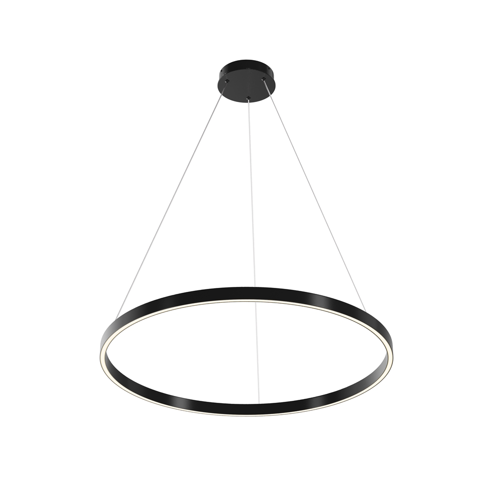 Rim Ø80 Zwart hanglamp Van Maytoni - De ge&iuml;ntegreerde ledstrip verspreidt het licht zowel naar beneden als rondom, waardoor hij perfect is voor boven de eettafel of als elegant lichtpunt in de woonkamer.