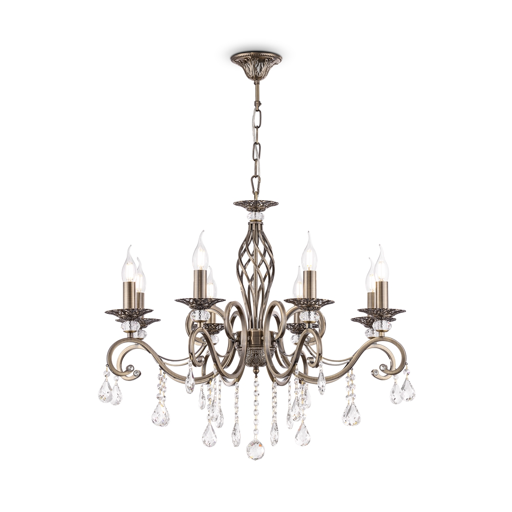 Grace Ø72 Bronzen hanglamp Van Maytoni - Het klassieke ontwerp met vloeiende armen en kristallen details cre&euml;ert een tijdloze en verfijnde sfeer.