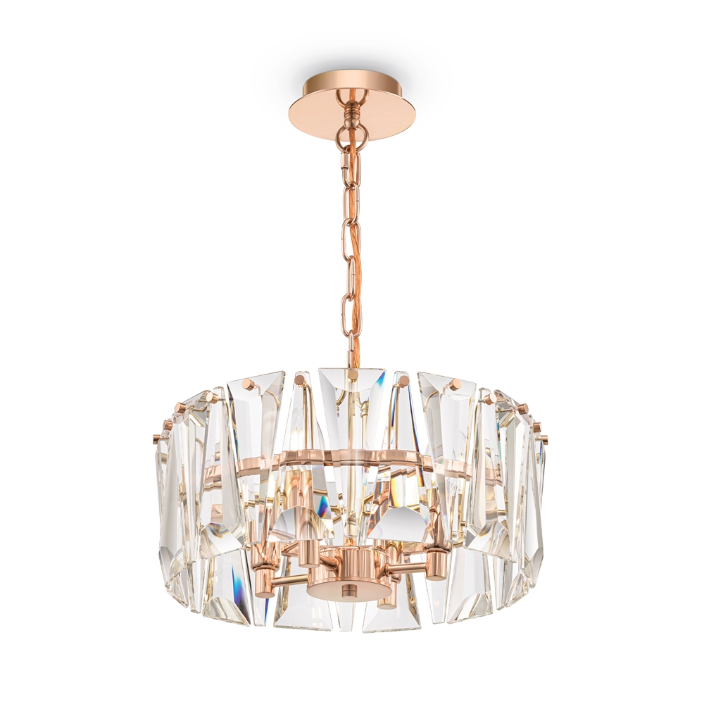 Puntes Ø38 Goud kristal Van Maytoni - Puntes is een elegante plafondkroonluchter van goudkleurig metaal met fonkelende prisma's die de lichtbronnen omringen en een magisch lichtspel cre&euml;ren wanneer de lamp brandt.