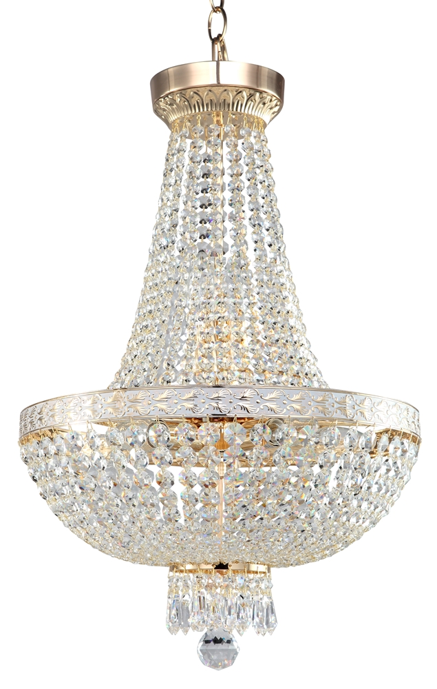 Bella Ø40 Goud kristal Van Maytoni - De fonkelende prisma's die de gehele lamp omringen, weerkaatsen het licht en cre&euml;ren een betoverende gloed in de kamer.