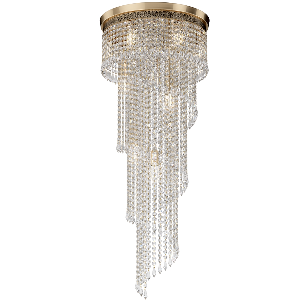 Cascade Ø42 Goud kristal Van Maytoni - De decoratieve prisma's hangen op verschillende niveaus en omarmen de lichtbronnen, waardoor een stralend lichtspel en een exclusieve uitstraling ontstaat.
