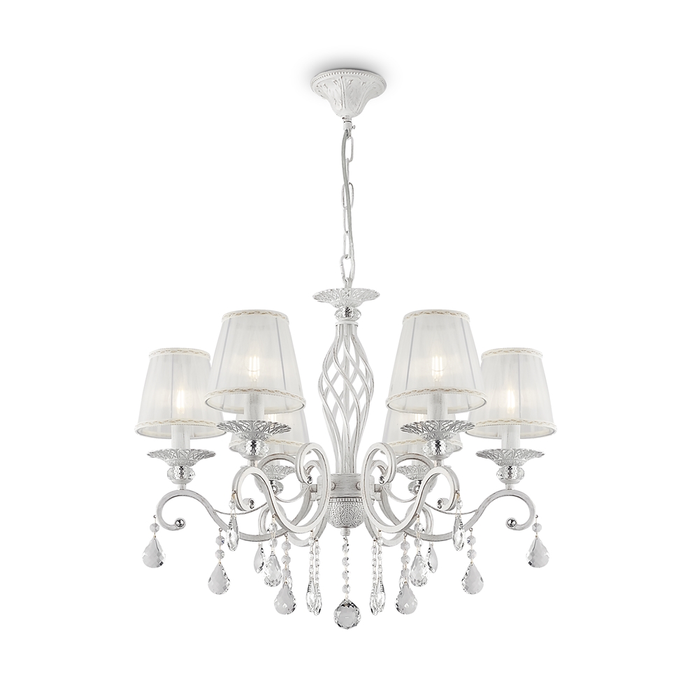Grace Ø65 Wit hanglamp Van Maytoni - Grace is een klassieke metalen kroonluchter met een prachtige antiekwitte afwerking.