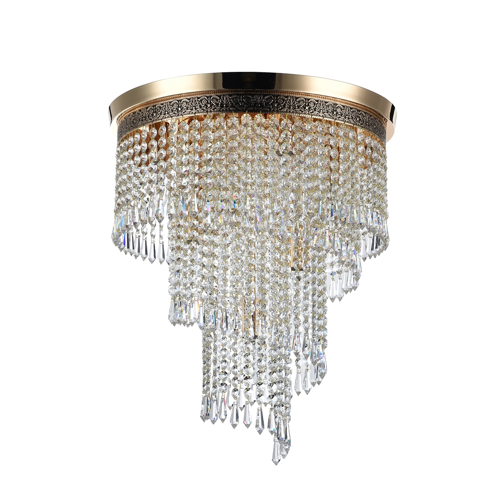 Cascade Ø42 Goud kristal Van Maytoni - De decoratieve prisma's hangen op verschillende niveaus en omarmen de lichtbronnen, waardoor een stralend lichtspel en een exclusieve uitstraling ontstaat.