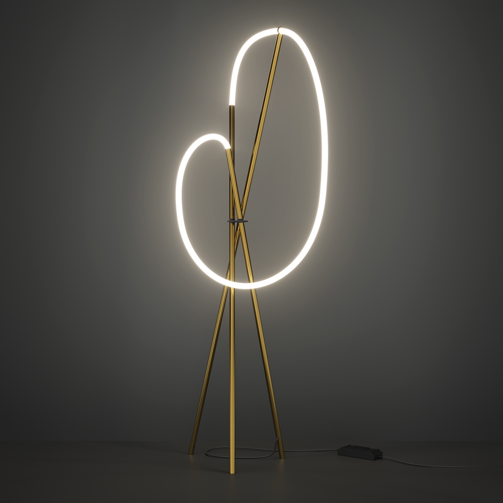 Crochet Goud vloerlamp Van Maytoni - De hangende LED-lamp zorgt voor een krachtig en sfeervol licht dat de kamer vult, terwijl de lamp een opvallend designelement vormt.