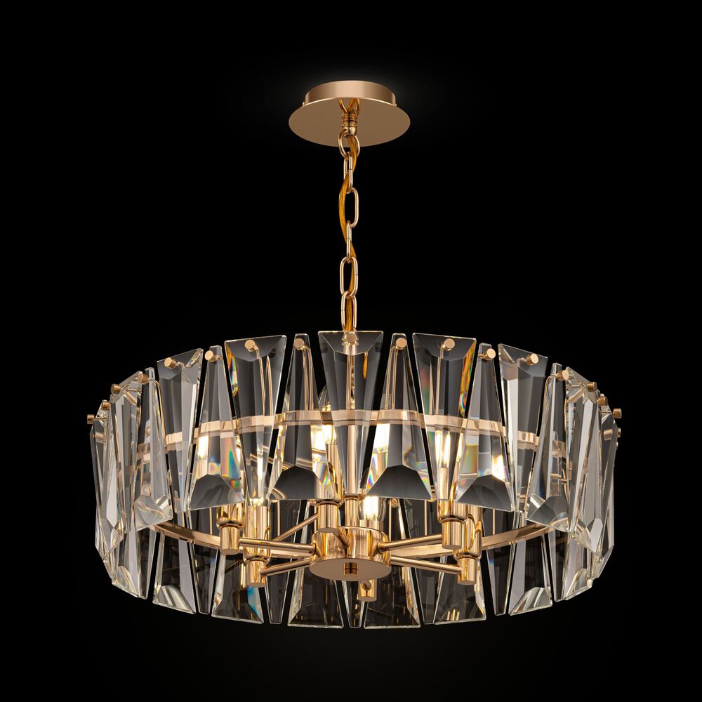 Puntes Ø52 Goud kristal Van Maytoni - Puntes is een elegante plafondkroonluchter van goudkleurig metaal met fonkelende prisma's die de lichtbronnen omringen en een magisch lichtspel cre&euml;ren wanneer de lamp brandt.