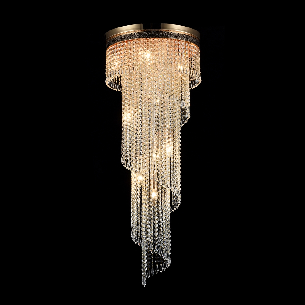 Cascade Ø42 Goud kristal Van Maytoni - De decoratieve prisma's hangen op verschillende niveaus en omarmen de lichtbronnen, waardoor een stralend lichtspel en een exclusieve uitstraling ontstaat.