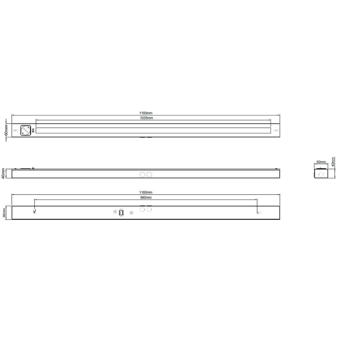 Bänky met stopcontact 58cm Wit Van Designlight - Dit model is 580 mm lang en levert een krachtig, gelijkmatig licht met een vermogen van 10 W en een lichtstroom van 1000 lumen, ideaal voor het verlichten van het gehele werkblad.