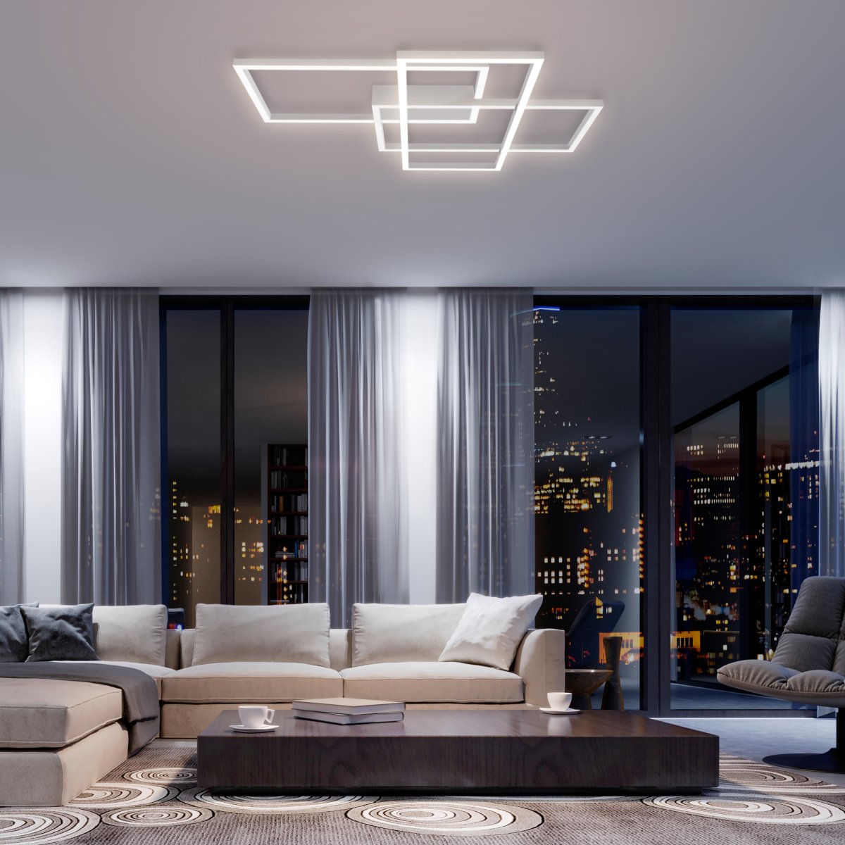 Rida 78cm Wit plafondlamp Van Maytoni - Perfect voor woonkamer, eetkamer of kantoor &ndash; Rida is een functionele en esthetisch aantrekkelijke oplossing voor wie op zoek is naar een lamp met een futuristisch tintje en een elegante stijl.