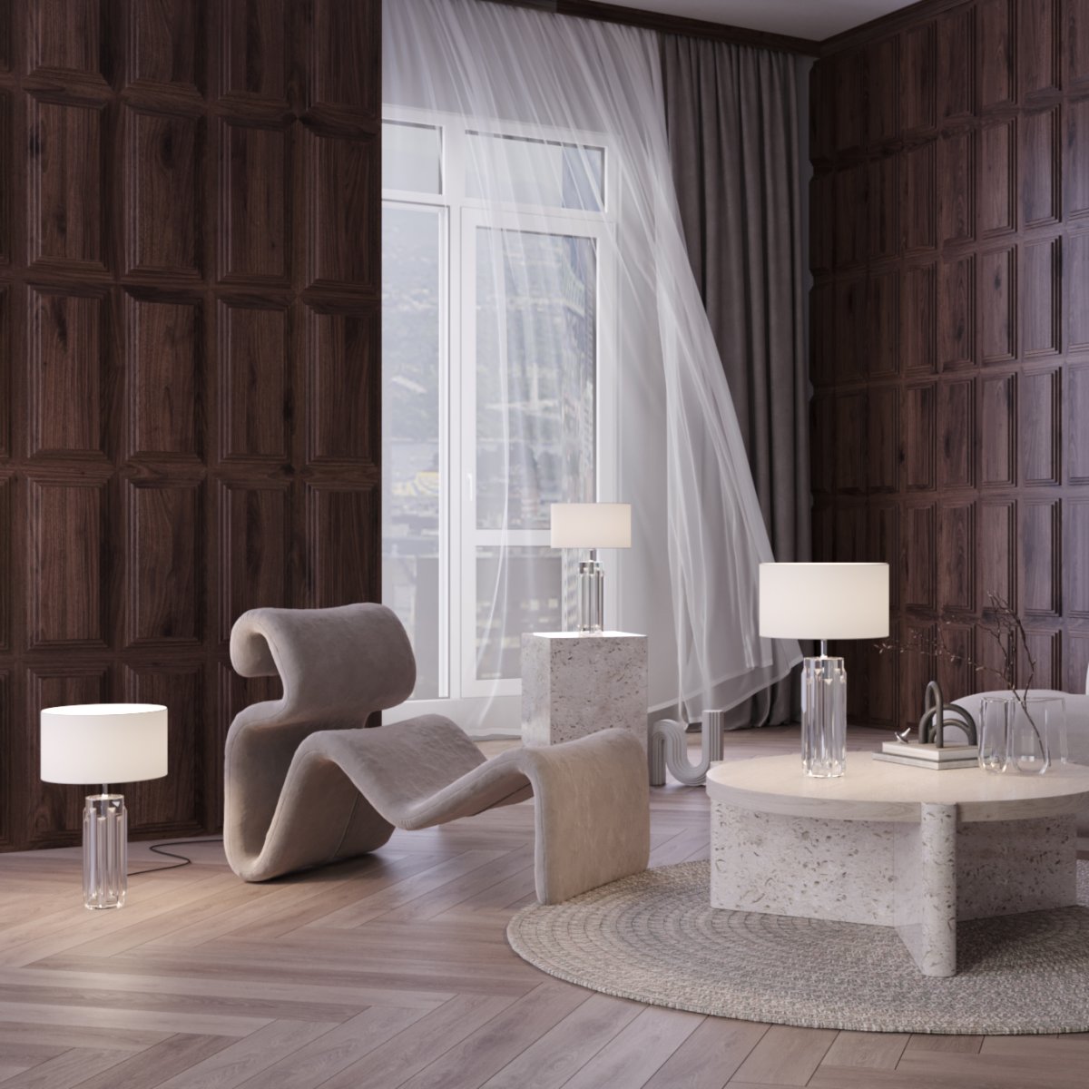 Muse 52cm Chroom tafellamp Van Maytoni - De Muse tafellamp heeft een elegant design met een gebeeldhouwde voet van gegoten glas, waardoor het een waar kunstwerk is.