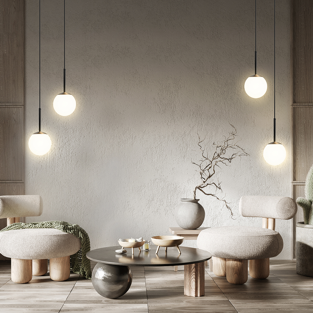 Basic form Ø15 Zwart hanglamp Van Maytoni - Dankzij de zachte opaalglazen bol en het slanke metalen armatuur met zwarte afwerking, verspreidt de lamp een prachtig en aangenaam licht dat perfect past in zowel moderne als klassieke interieurs.