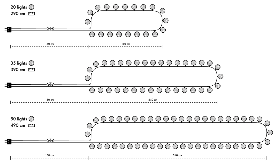 Irislights Graphic grey 20-lights Grijs Van Irislights - De lichtslinger bestaat uit een kunststof snoer met handgemaakte bolletjes van katoen en polyesterdraad die een zacht licht verspreiden.