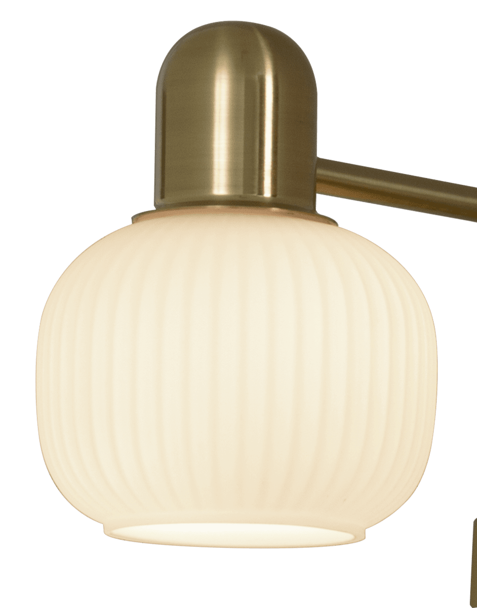 Messina 33cm Mat Messing badkamerlamp Van Aneta Lighting - Messina kastverlichting in mat messing met 2 opaalwitte gecanneleerde glazen kappen.