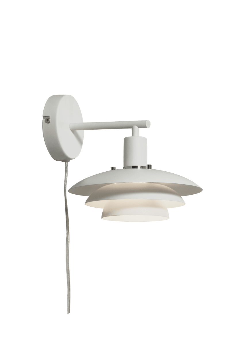  Epsilon 24cm Wit wandlamp Van Aneta Lighting - Epsilon wordt geleverd met twee sets decoratieve ringen en knoppen, kies tussen chroom en mat messing, afhankelijk van wat het beste bij uw interieur past.