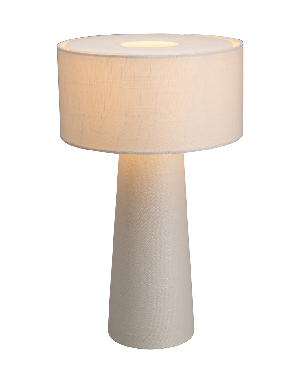 Linum 50cm Wit tafellamp Van By Rydéns - De linnen stof zorgt voor een warm en aangenaam licht, terwijl de ingebouwde anti-verblindingsbescherming een zachte lichtverspreiding garandeert en een gezellige sfeer in de kamer cre&euml;ert.